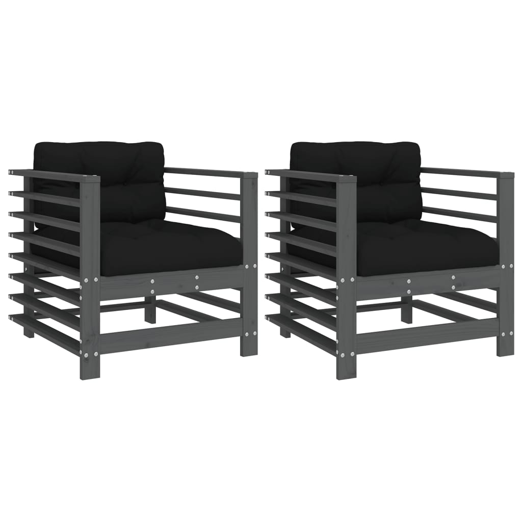 Sedie da Giardino con Cuscini 2pz Legno Massello di Pino Grigio | homemem39
