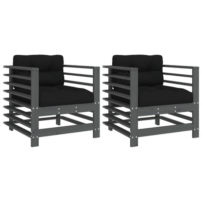 Sedie da Giardino con Cuscini 2pz Legno Massello di Pino Grigio | homemem39