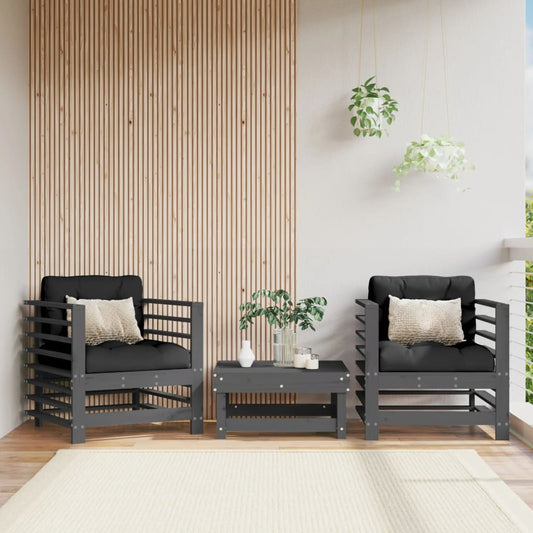 Sedie da Giardino con Cuscini 2pz Legno Massello di Pino Grigio | homemem39