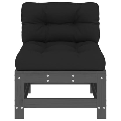 Divani Centrali con Cuscini 2 pz Legno Massello di Pino Grigio - homemem39