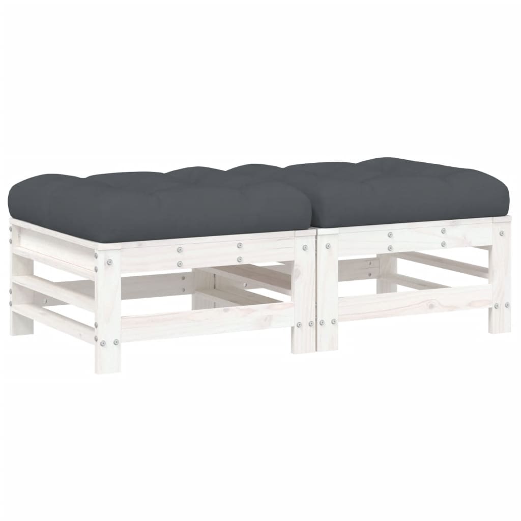 Poggiapiedi Giardino con Cuscini 2pz Legno Massello Pino Bianco | homemem39