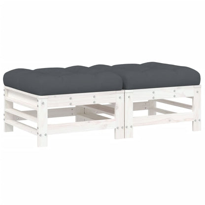 Poggiapiedi Giardino con Cuscini 2pz Legno Massello Pino Bianco | homemem39