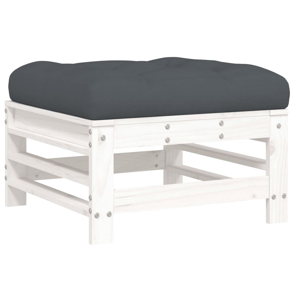Poggiapiedi Giardino con Cuscini 2pz Legno Massello Pino Bianco | homemem39