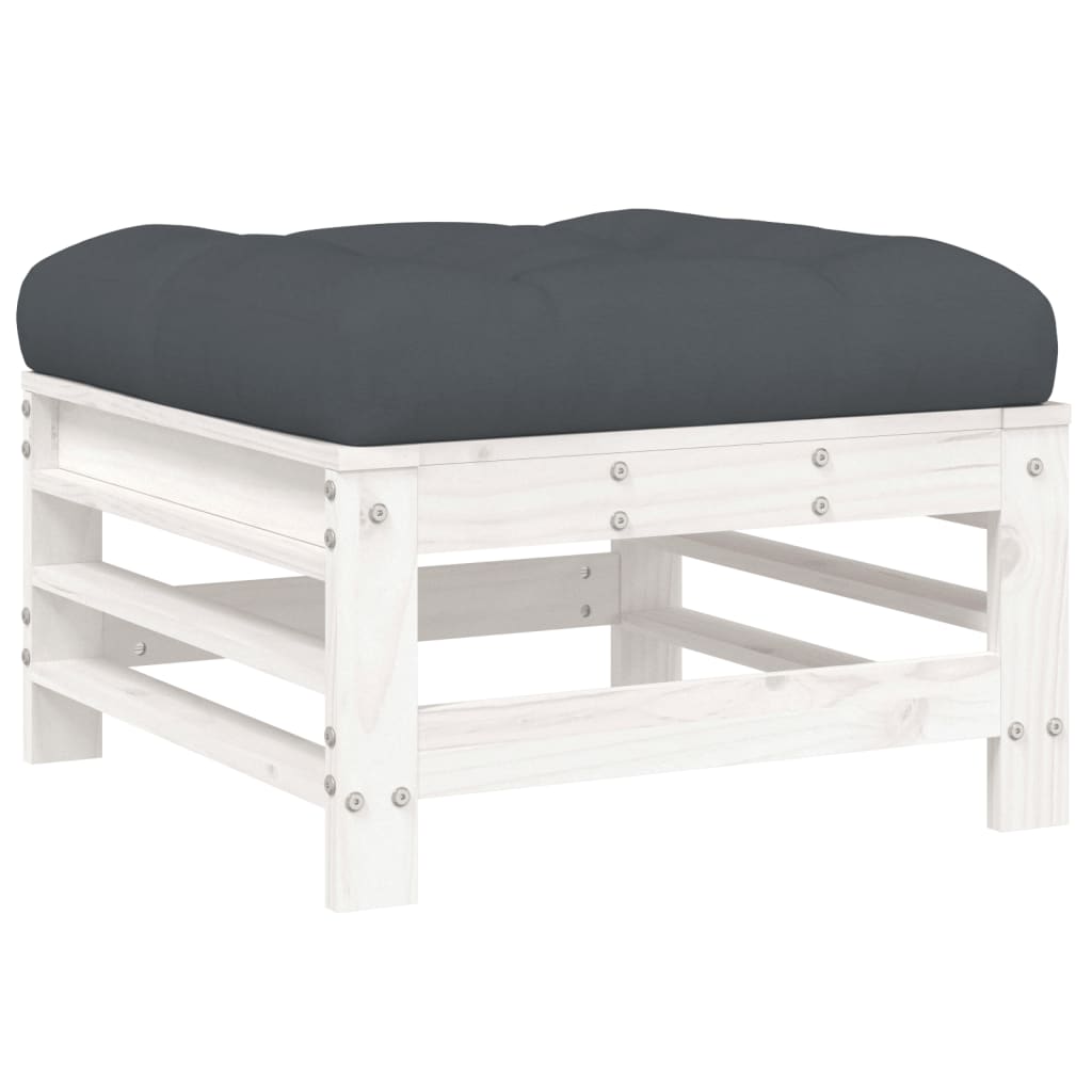 Poggiapiedi Giardino con Cuscini 2pz Legno Massello Pino Bianco | homemem39