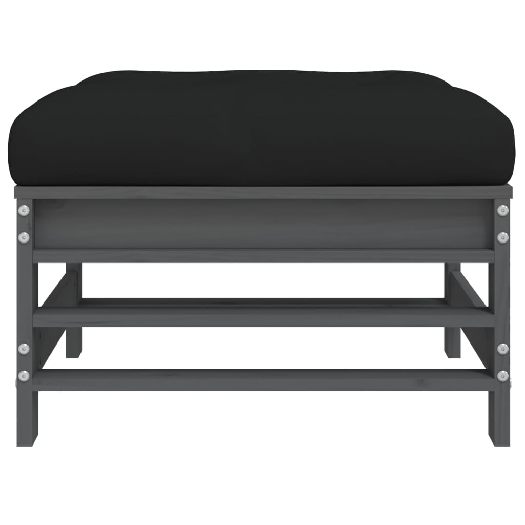 Poggiapiedi Giardino con Cuscini 2pz Legno Massello Pino Grigio - homemem39