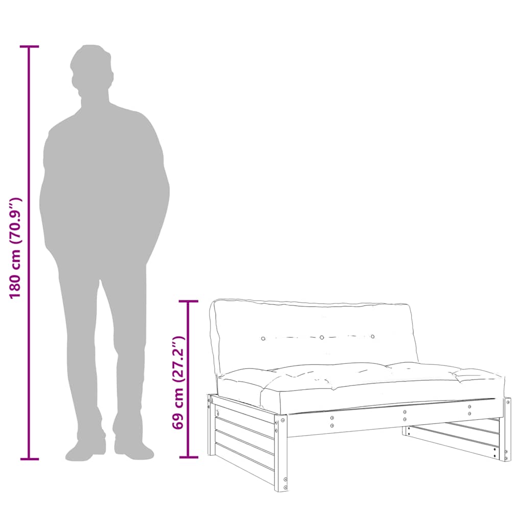Divano Centrale 120x80 cm in Legno Massello di Douglas - homemem39