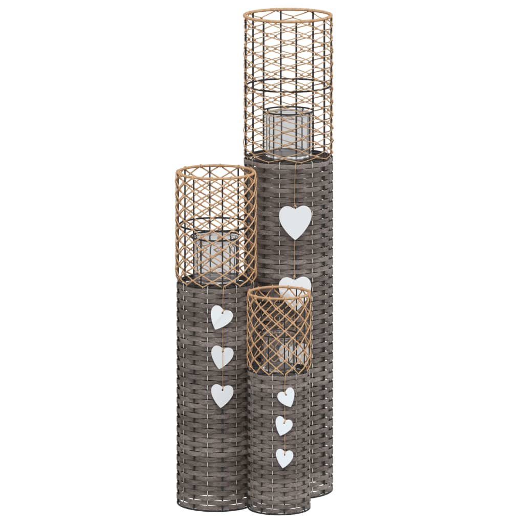 Portacandele 3 pz in Vimini Grigio - homemem39