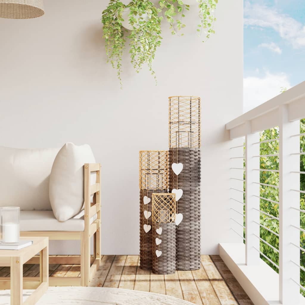 Portacandele 3 pz in Vimini Grigio - homemem39