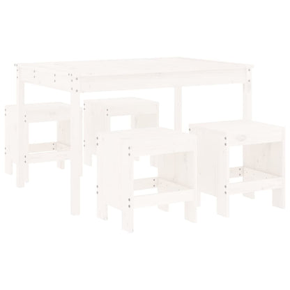 Set da Pranzo per Giardino 5pz Bianco in Legno Massello di Pino - homemem39