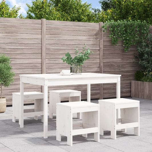 Set da Pranzo per Giardino 5pz Bianco in Legno Massello di Pino - homemem39
