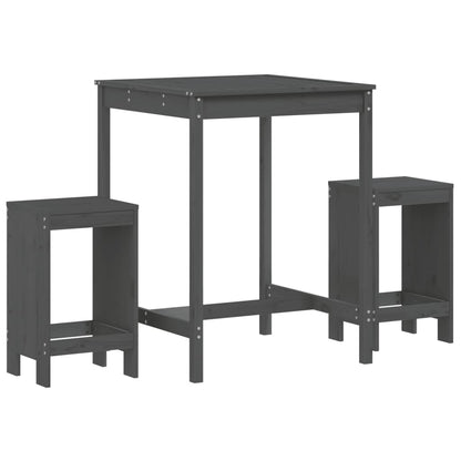 Set Bar da Giardino 3 pz Grigio in Legno Massello di Pino | homemem39