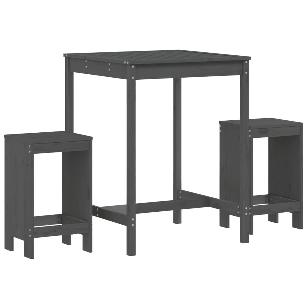 Set Bar da Giardino 3 pz Grigio in Legno Massello di Pino - homemem39