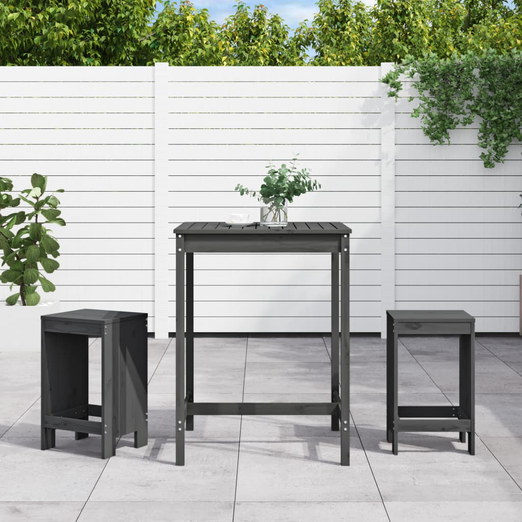 Set Bar da Giardino 3 pz Grigio in Legno Massello di Pino | homemem39