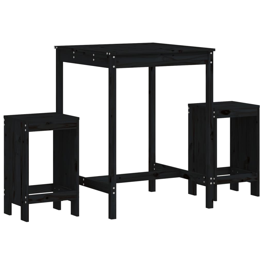 Set Bar da Giardino 3 pz Nero in Legno Massello di Pino - homemem39