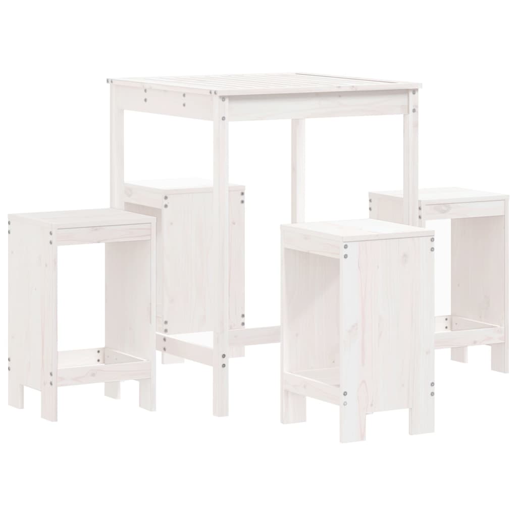 Set Bar da Giardino 5 pz Bianco in Legno Massello di Pino | homemem39