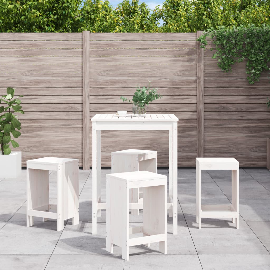 Set Bar da Giardino 5 pz Bianco in Legno Massello di Pino | homemem39