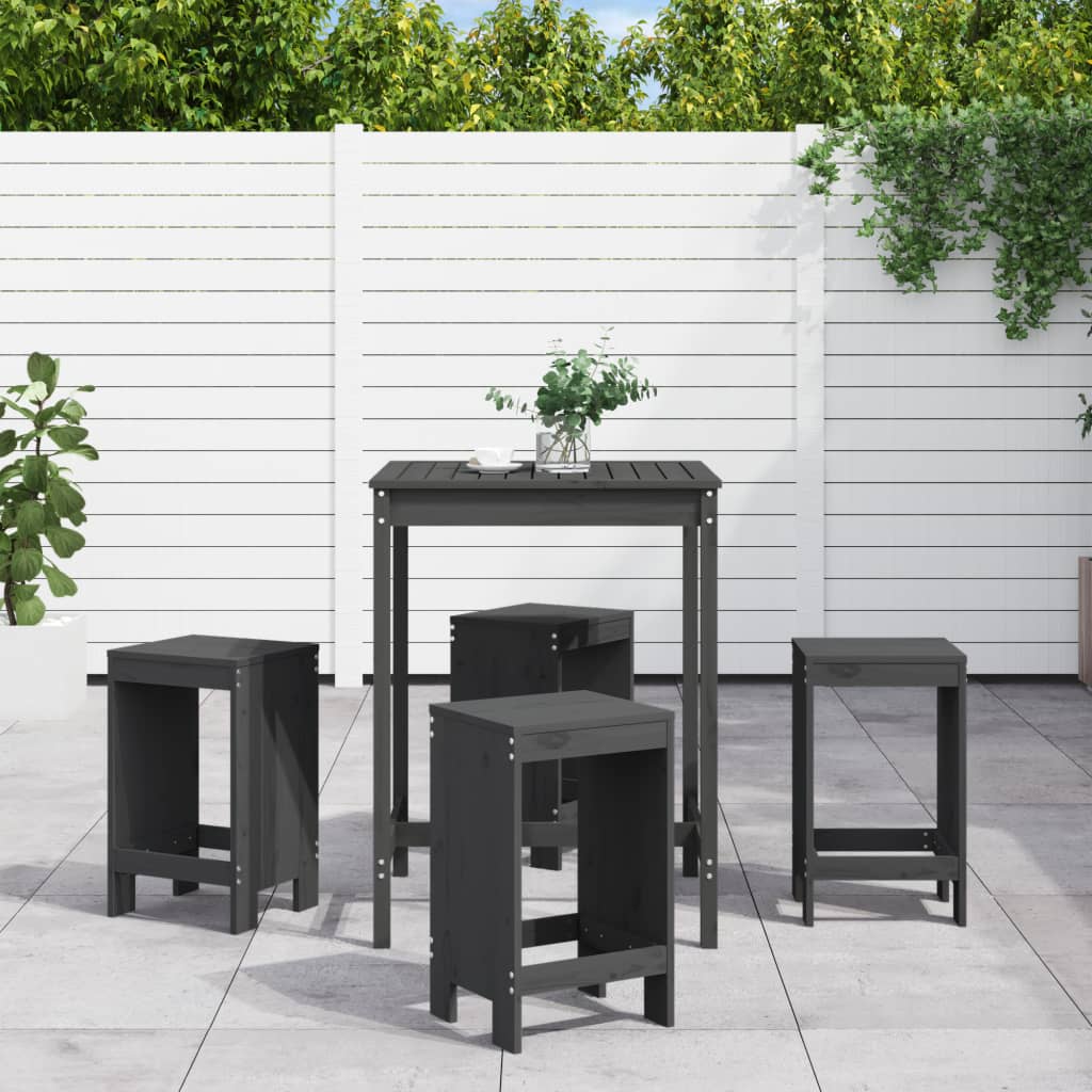 Set Bar da Giardino 5 pz Grigio in Legno Massello di Pino | homemem39