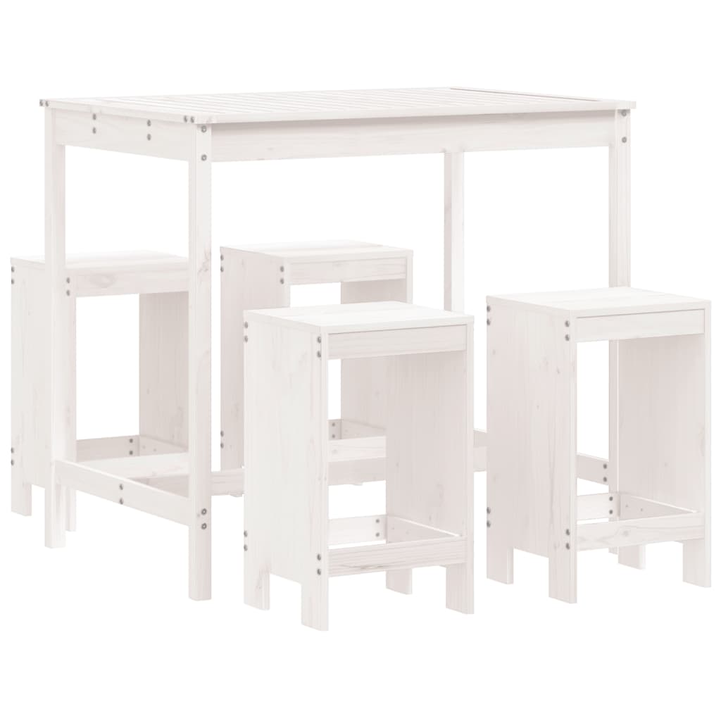 Set Bar da Giardino 5 pz Bianco in Legno Massello di Pino | homemem39