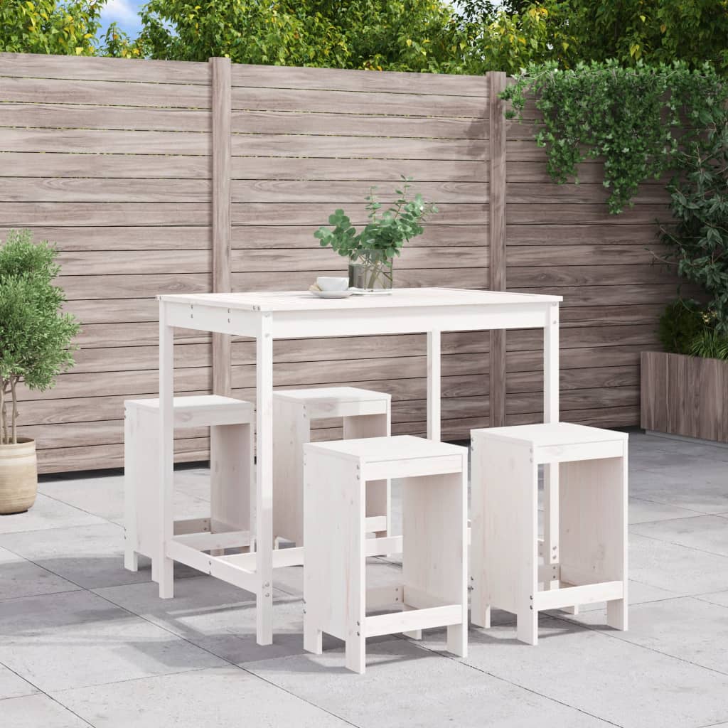 Set Bar da Giardino 5 pz Bianco in Legno Massello di Pino | homemem39