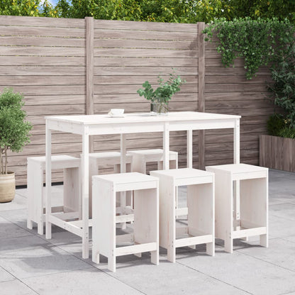 Set Bar da Giardino 7 pz Bianco in Legno Massello di Pino - homemem39