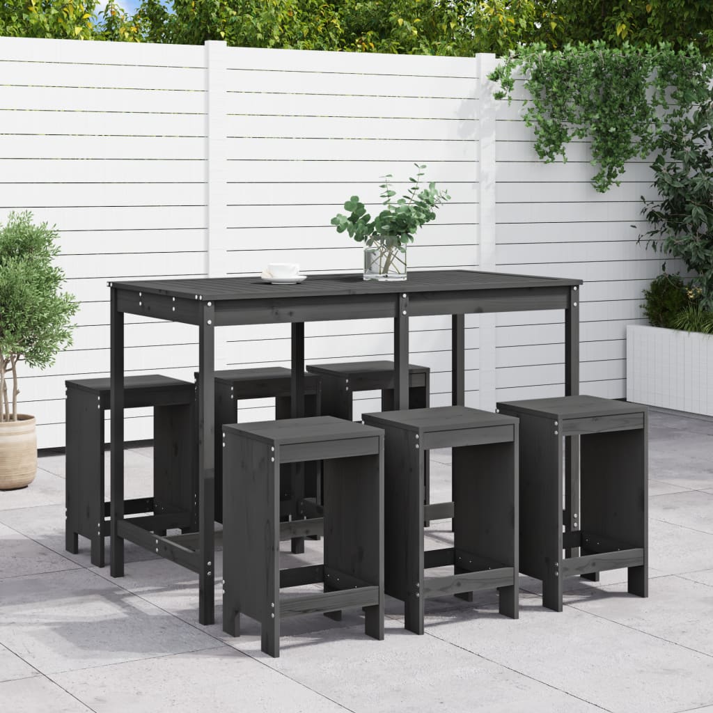 Set Bar da Giardino 7 pz Grigio in Legno Massello di Pino | homemem39