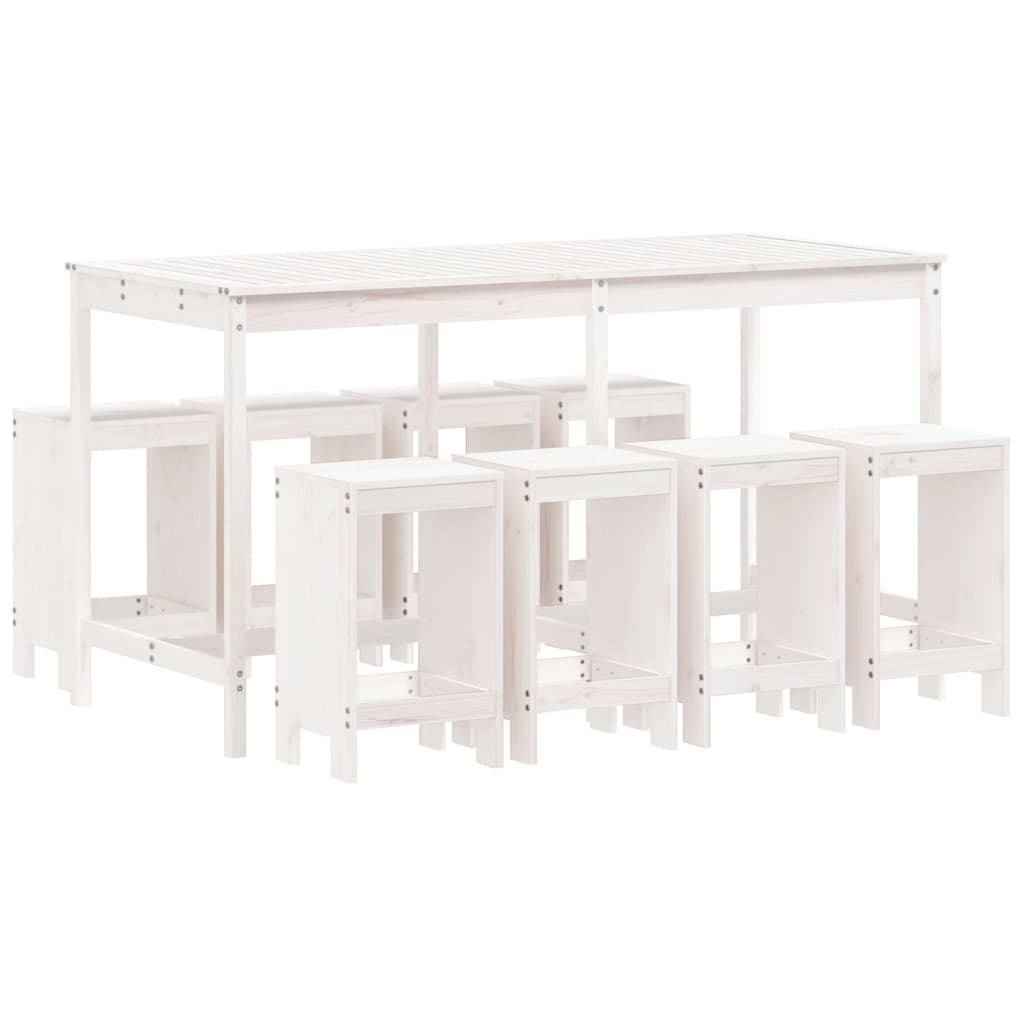 Set Bar da Giardino 9 pz Bianco in Legno Massello di Pino | homemem39