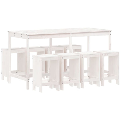 Set Bar da Giardino 9 pz Bianco in Legno Massello di Pino | homemem39