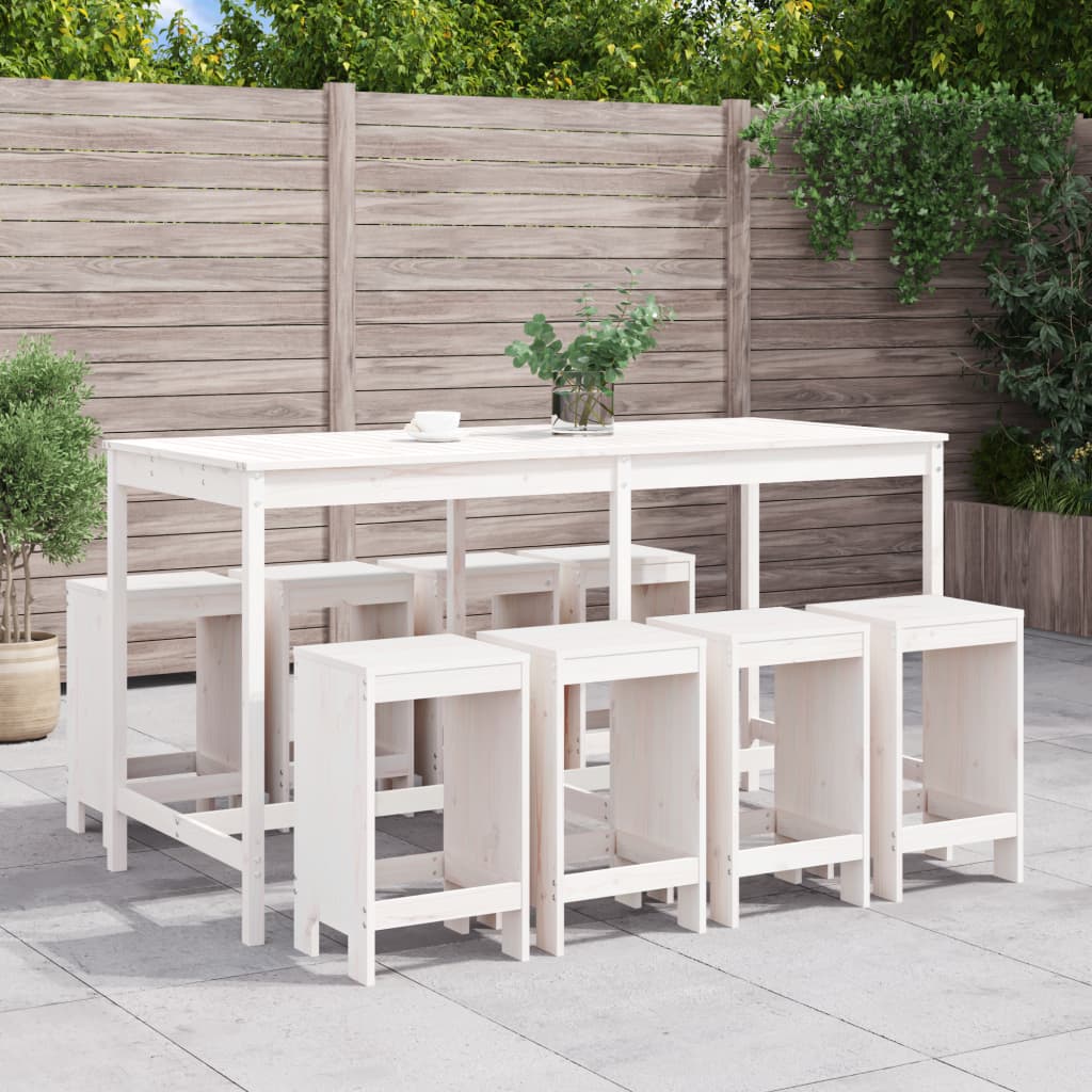 Set Bar da Giardino 9 pz Bianco in Legno Massello di Pino | homemem39