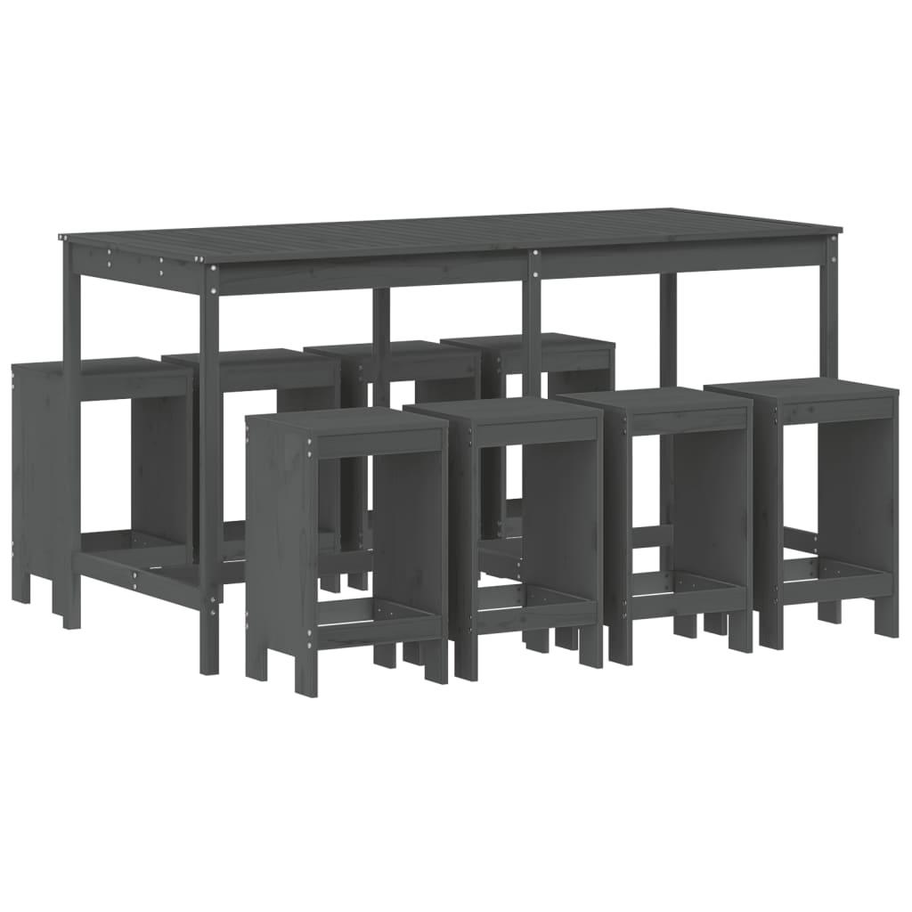 Set Bar da Giardino 9 pz Grigio in Legno Massello di Pino | homemem39