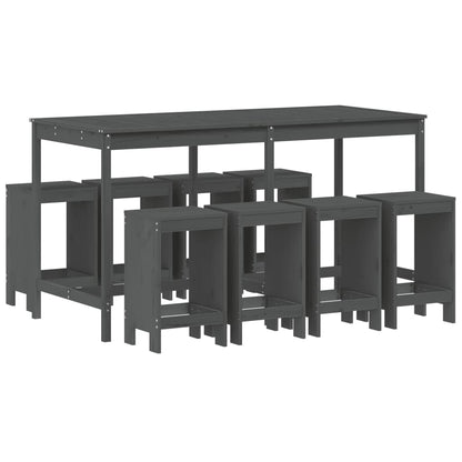Set Bar da Giardino 9 pz Grigio in Legno Massello di Pino | homemem39