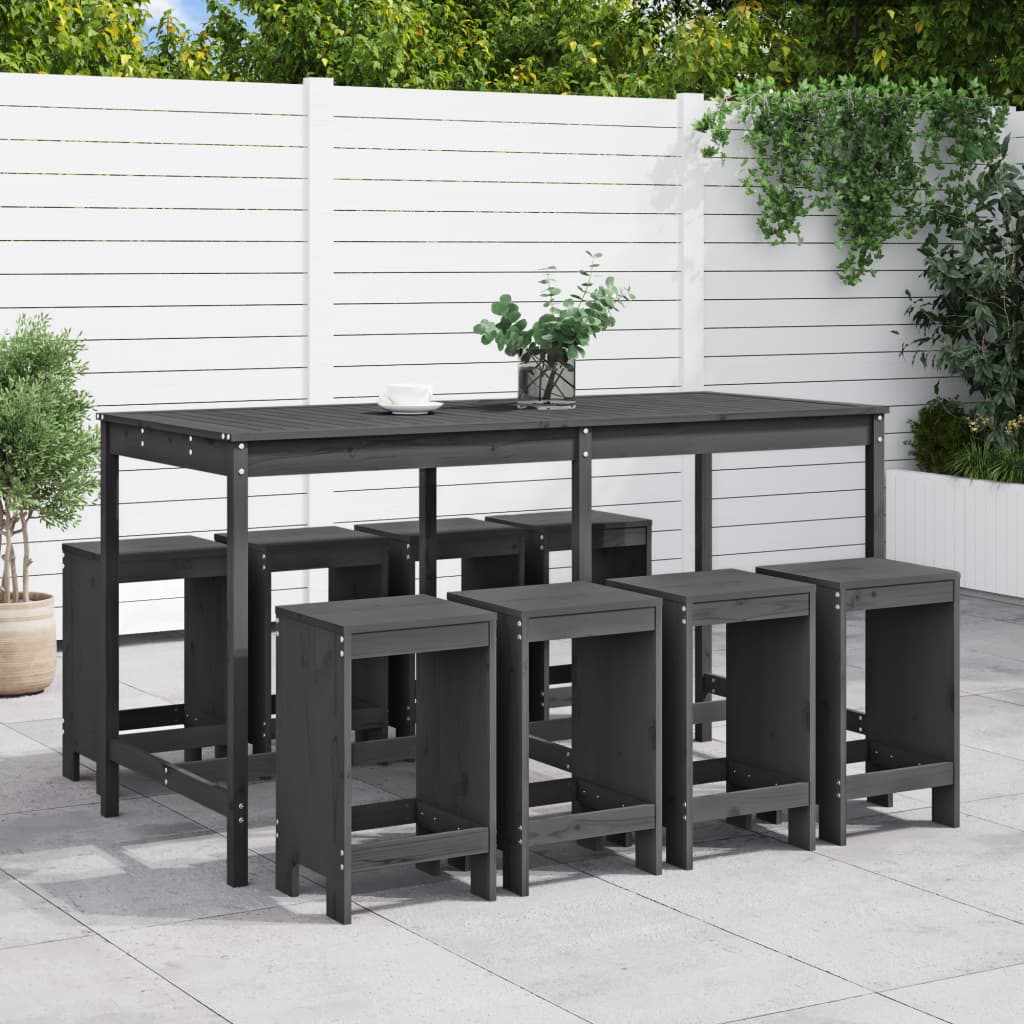 Set Bar da Giardino 9 pz Grigio in Legno Massello di Pino | homemem39