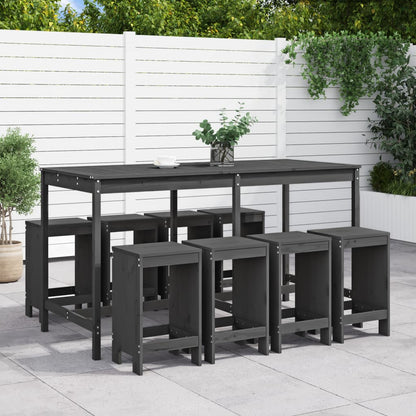 Set Bar da Giardino 9 pz Grigio in Legno Massello di Pino | homemem39