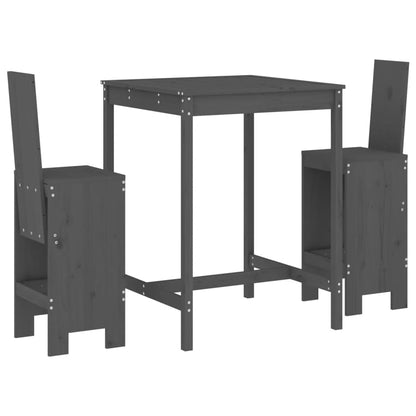 Set Bar da Giardino 3 pz Grigio in Legno Massello di Pino | homemem39