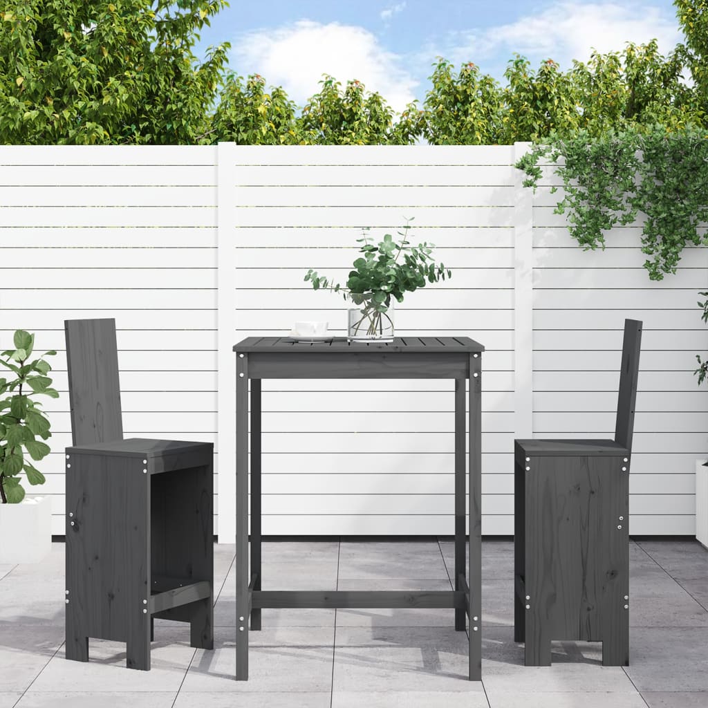 Set Bar da Giardino 3 pz Grigio in Legno Massello di Pino | homemem39
