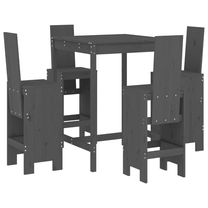 Set Bar da Giardino 5 pz Grigio in Legno Massello di Pino | homemem39