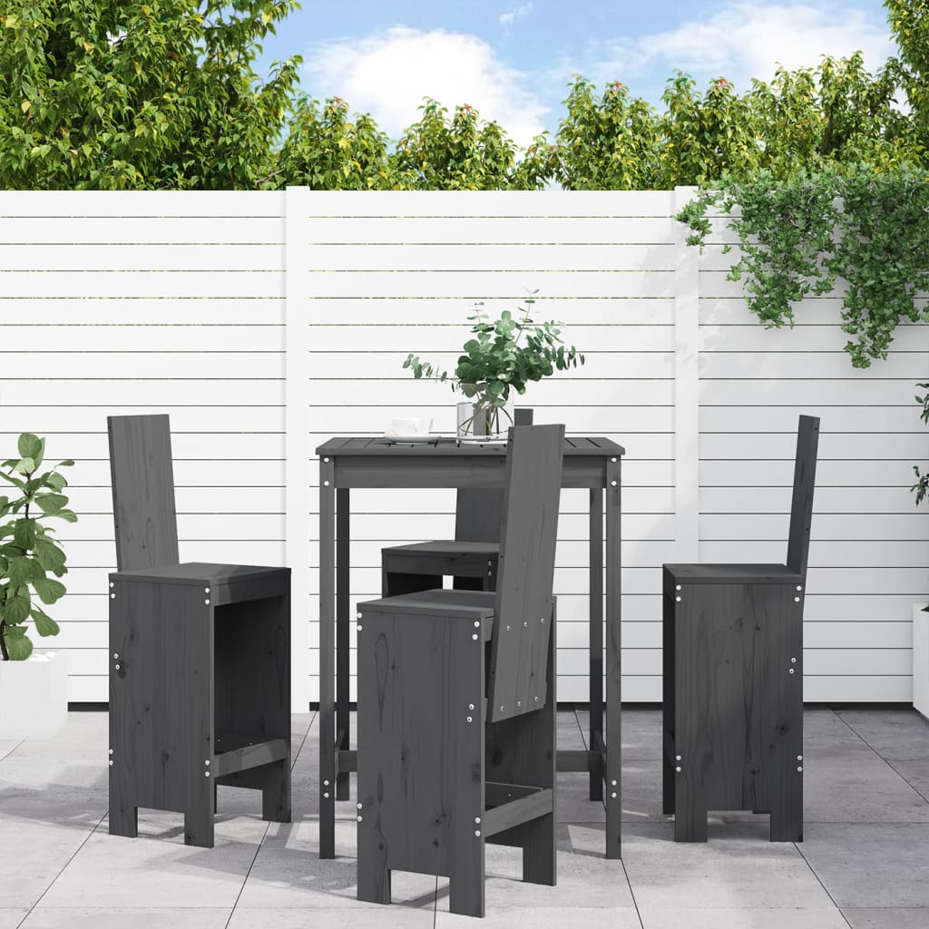 Set Bar da Giardino 5 pz Grigio in Legno Massello di Pino | homemem39