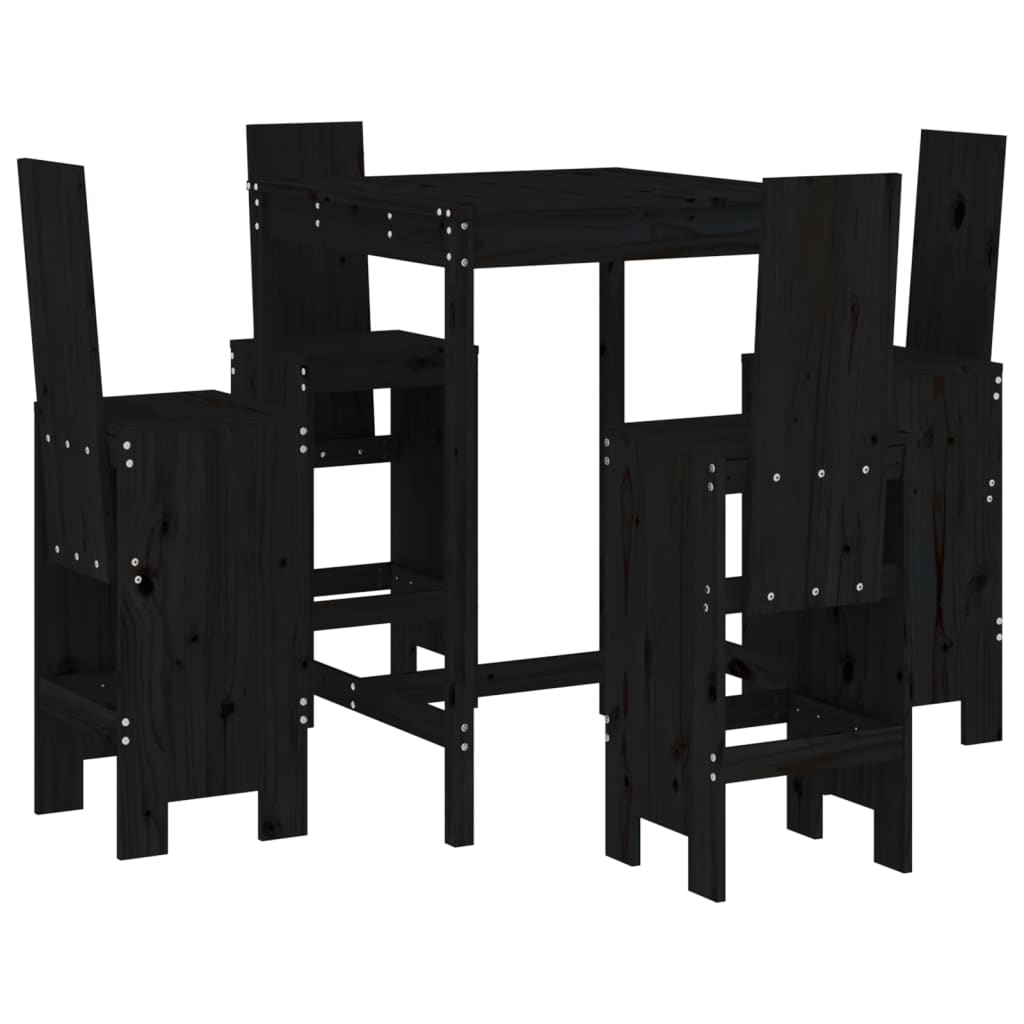 Set Bar da Giardino 5 pz Nero in Legno Massello di Pino | homemem39