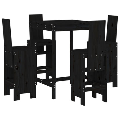 Set Bar da Giardino 5 pz Nero in Legno Massello di Pino | homemem39