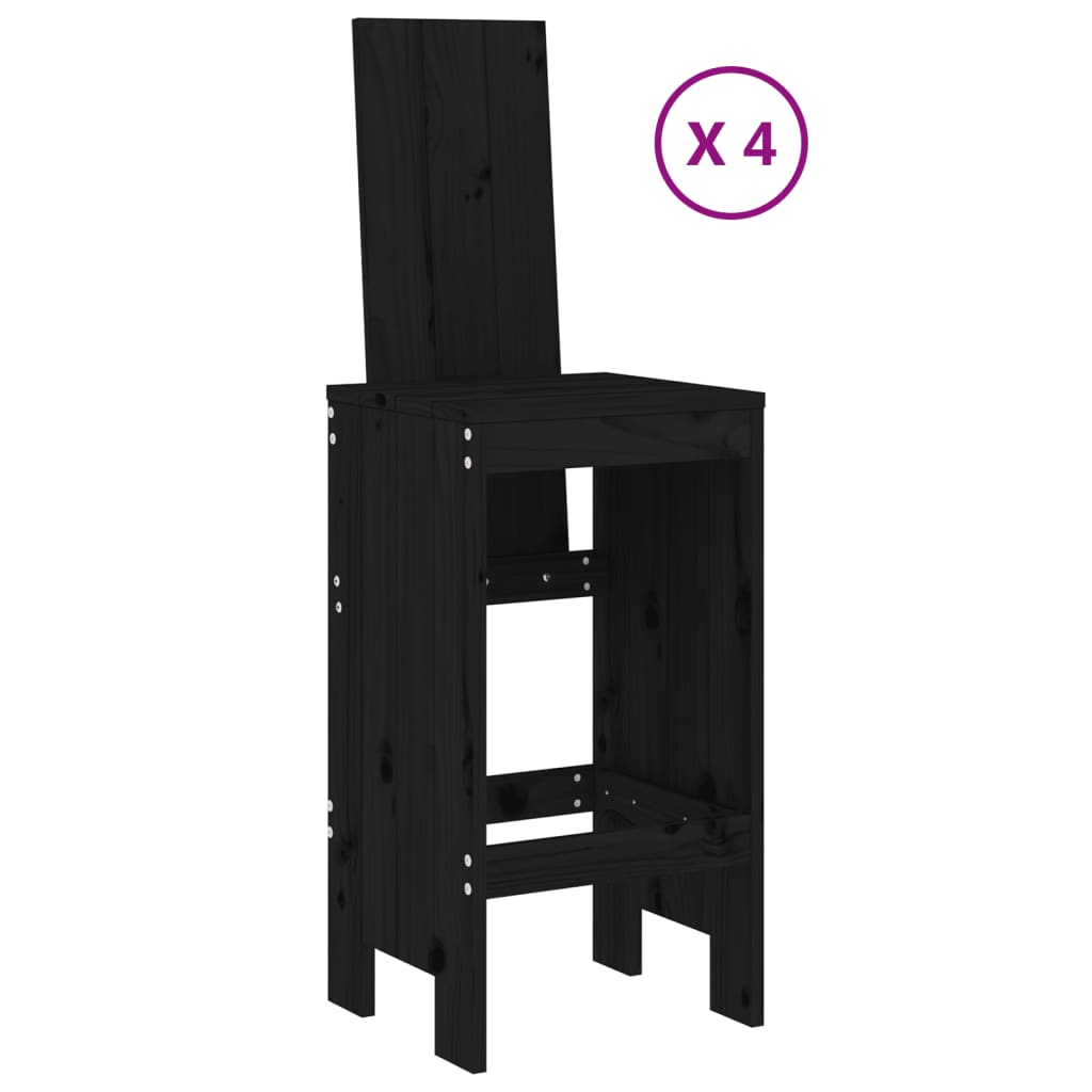Set Bar da Giardino 5 pz Nero in Legno Massello di Pino | homemem39