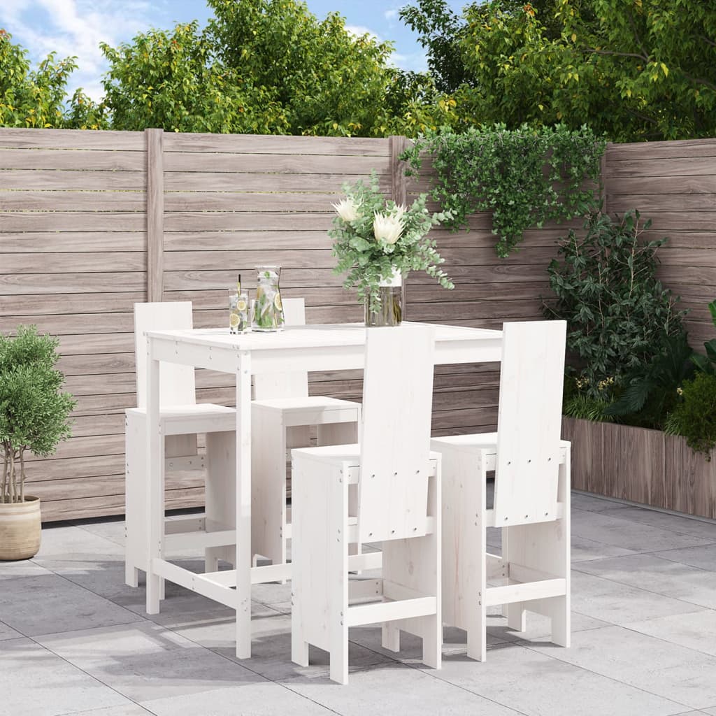Set Bar da Giardino 5 pz Bianco in Legno Massello di Pino - homemem39
