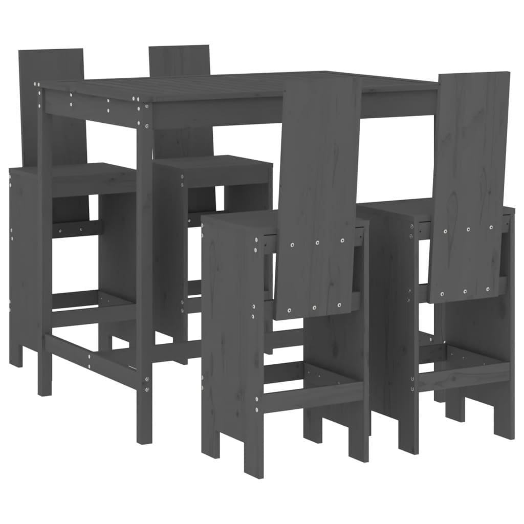 Set Bar da Giardino 5 pz Grigio in Legno Massello di Pino | homemem39