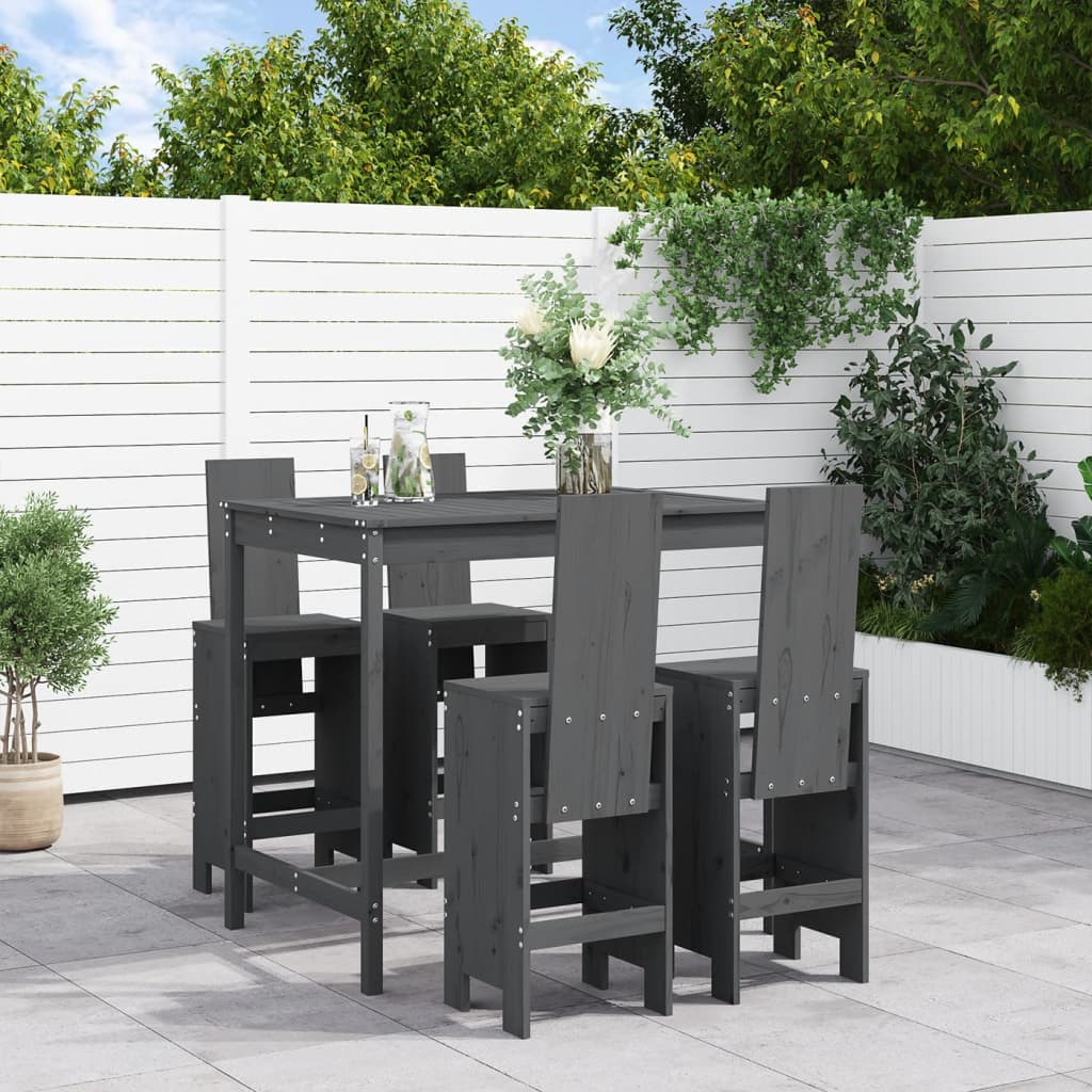Set Bar da Giardino 5 pz Grigio in Legno Massello di Pino | homemem39