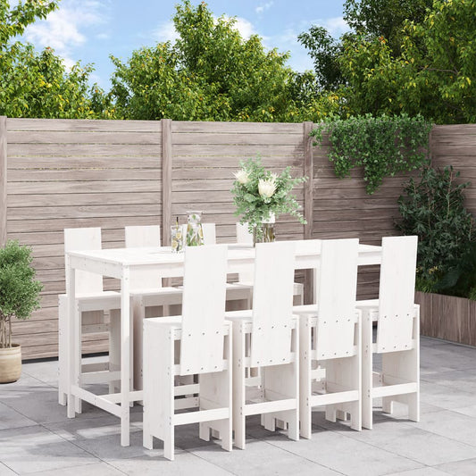 Set Bar da Giardino 9 pz Bianco in Legno Massello di Pino - homemem39