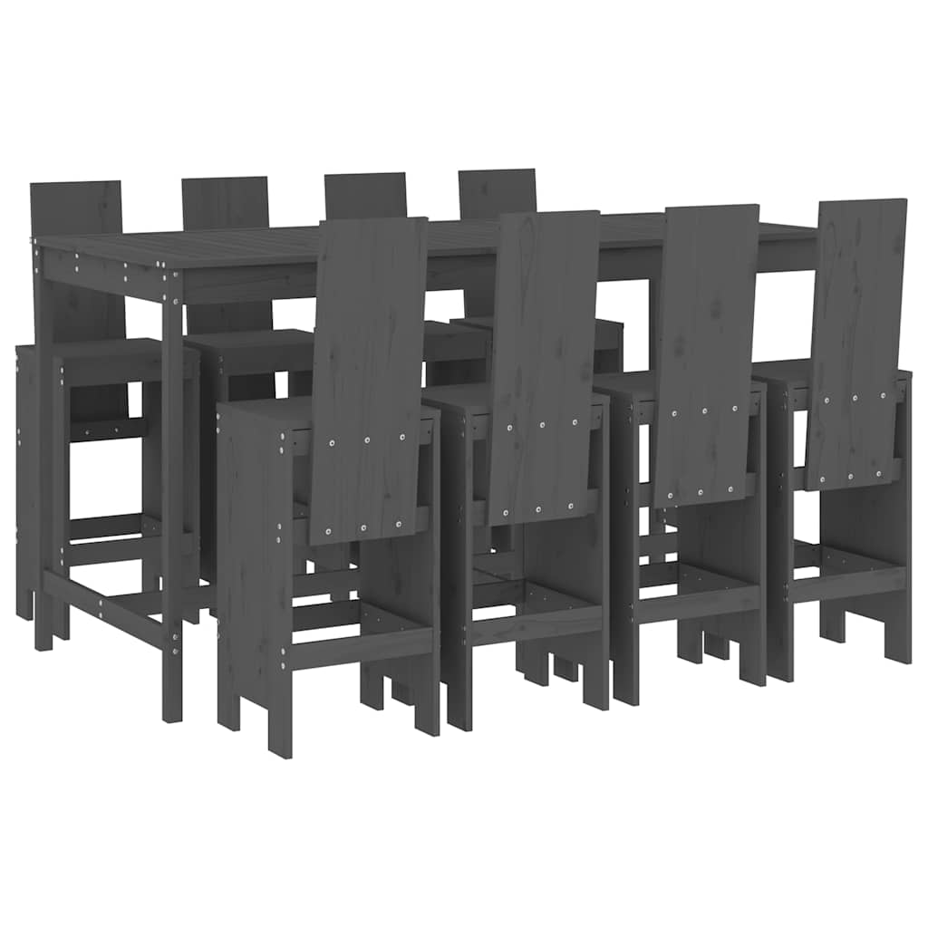 Set Bar da Giardino 9 pz Grigio in Legno Massello di Pino | homemem39