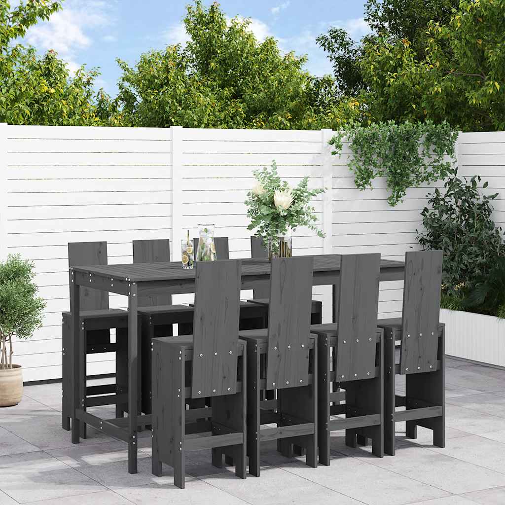 Set Bar da Giardino 9 pz Grigio in Legno Massello di Pino | homemem39