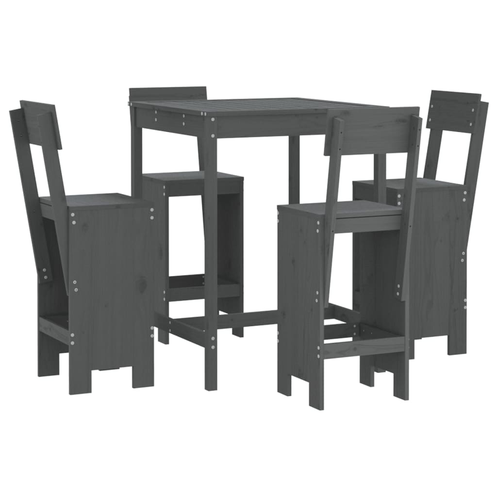 Set Bar da Giardino 5 pz Grigio in Legno Massello di Pino - homemem39
