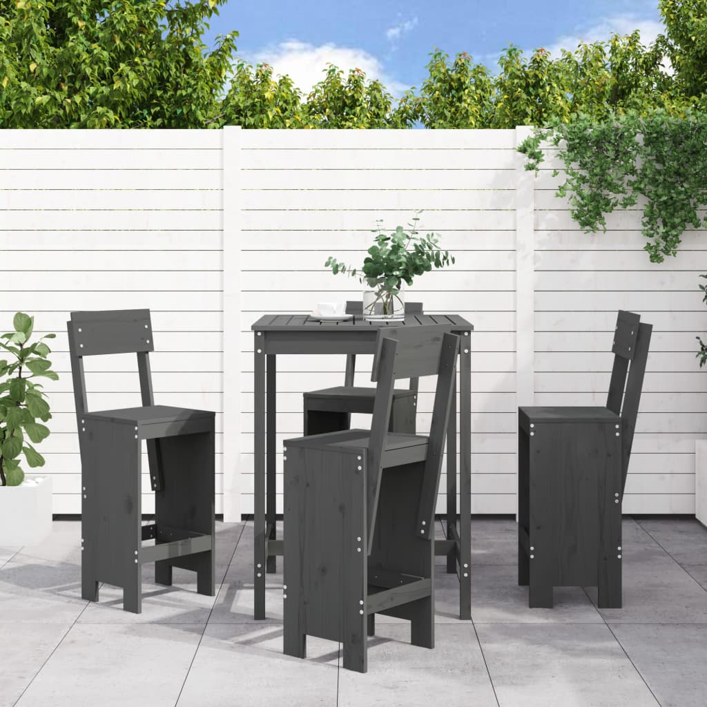 Set Bar da Giardino 5 pz Grigio in Legno Massello di Pino - homemem39