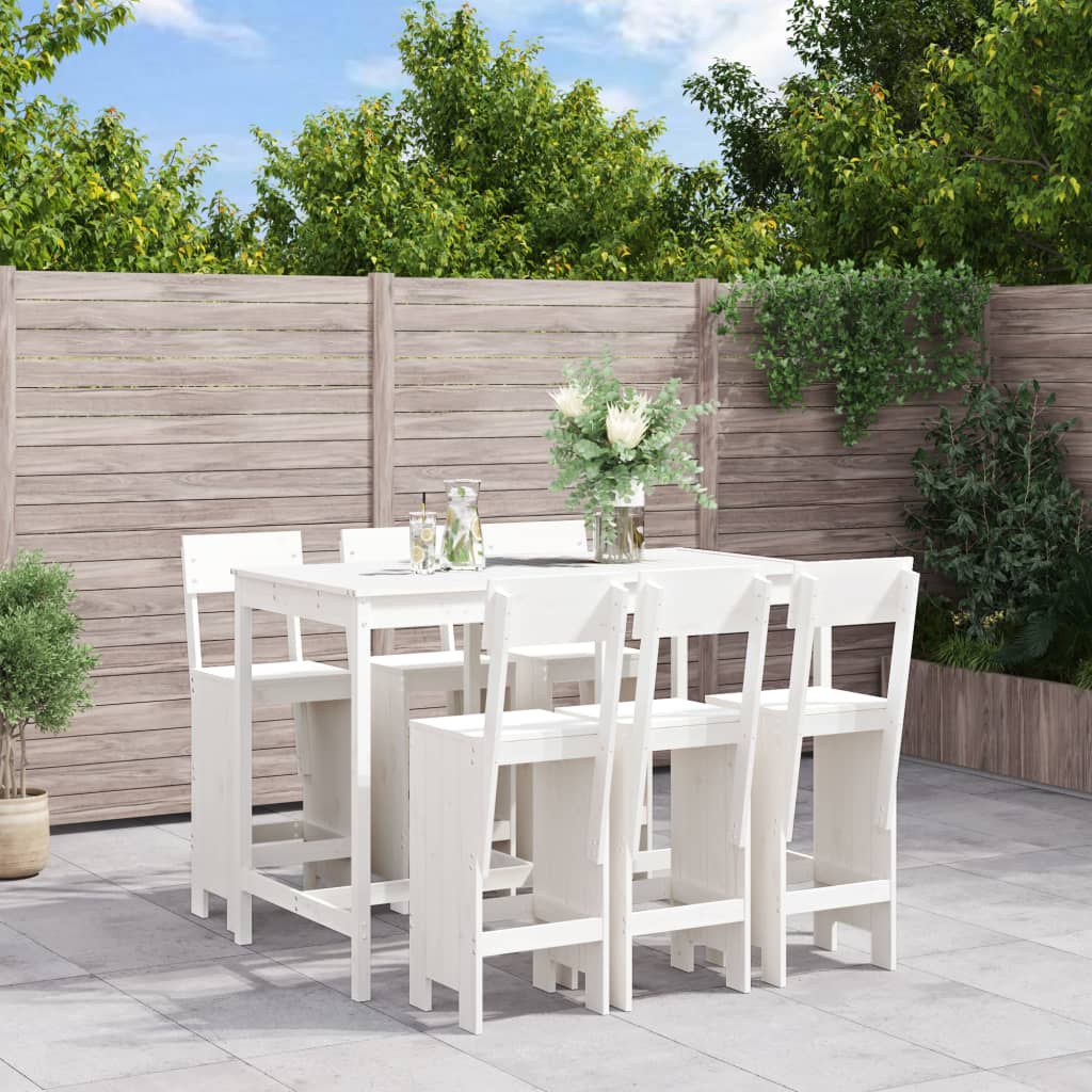 Set Bar da Giardino 7 pz Bianco in Legno Massello di Pino - homemem39