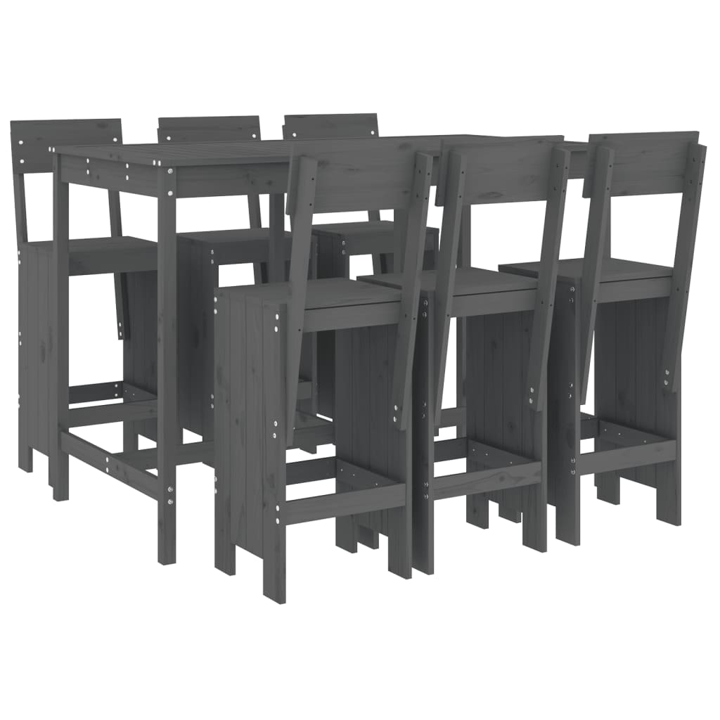 Set Bar da Giardino 7 pz Grigio in Legno Massello di Pino - homemem39