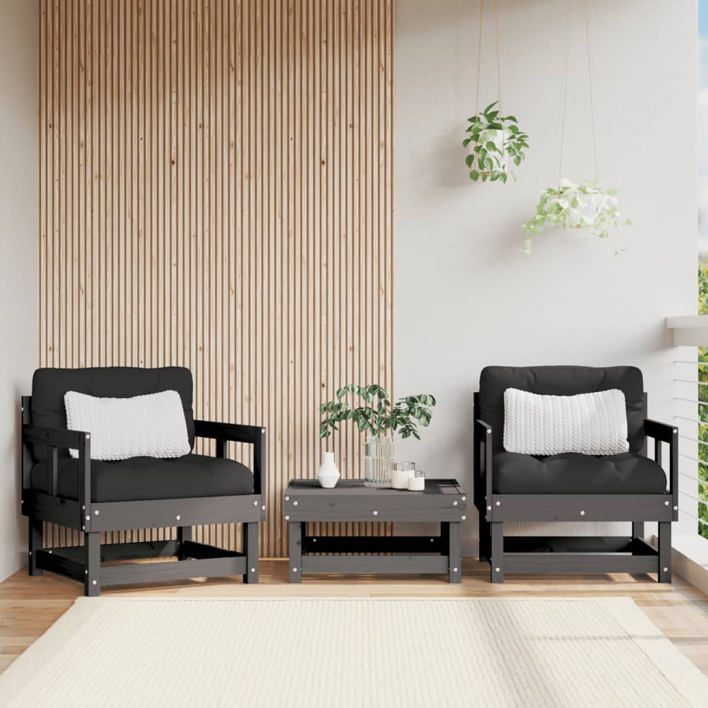 Sedie da Giardino 2pz Grigie in Legno Massello Pino | homemem39